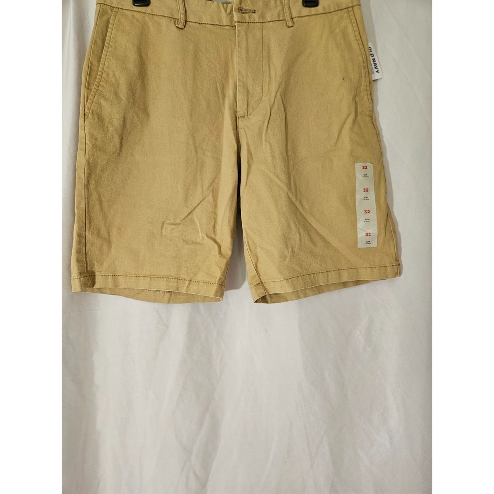 Old Navy Men's 32x9 Beig Slim Built-in Flex Chino Shorts Flat Front Slash Pocket